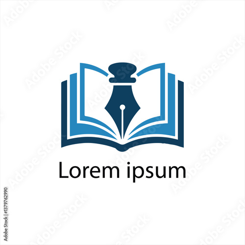 Education Logo – Open Book with Fountain Pen for Knowledge and Writing vector