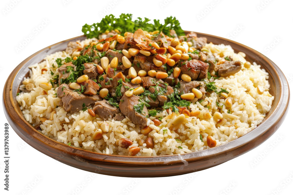 Mansaf Jordan with Pine Nut Garnish Isolated On Transparent Background Mansaf Jordan with Pine Nut Garnish Isolated On Transparent Background