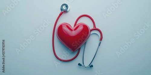 Heart-shaped stethoscope on a white background, the concept of a doctor who loves his job and saves many people's lives, a stethoscope is a doctor's work tool with a heart