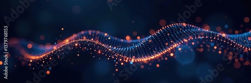Abstract futuristic wave of connecting dots and lines on dark background with particles,  illustration,  futuristic