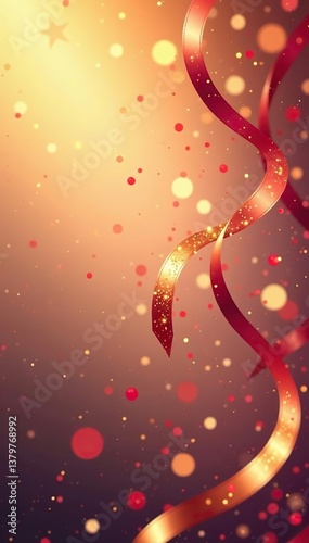 Abstract background with golden shiny glitters and falling ribbons in gradient colors, perfect for parties, celebrations, or special birthdays,  ribbon,  background
