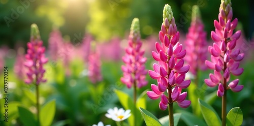 Beautiful Lupin flowers blooming in a vibrant outdoor garden setting,  nature,  outdoors
