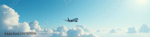 Airplane floating in midair on a clear background, perfect for overlaying onto any design or project,  travel,  jet