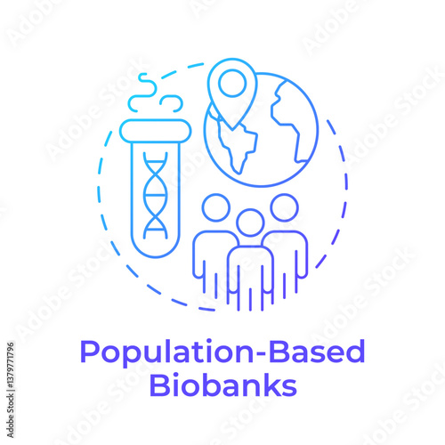 Population based biobanks blue gradient concept icon. Collect biological samples. Biorepository classification. Round shape line illustration. Abstract idea. Graphic design. Easy to use in article