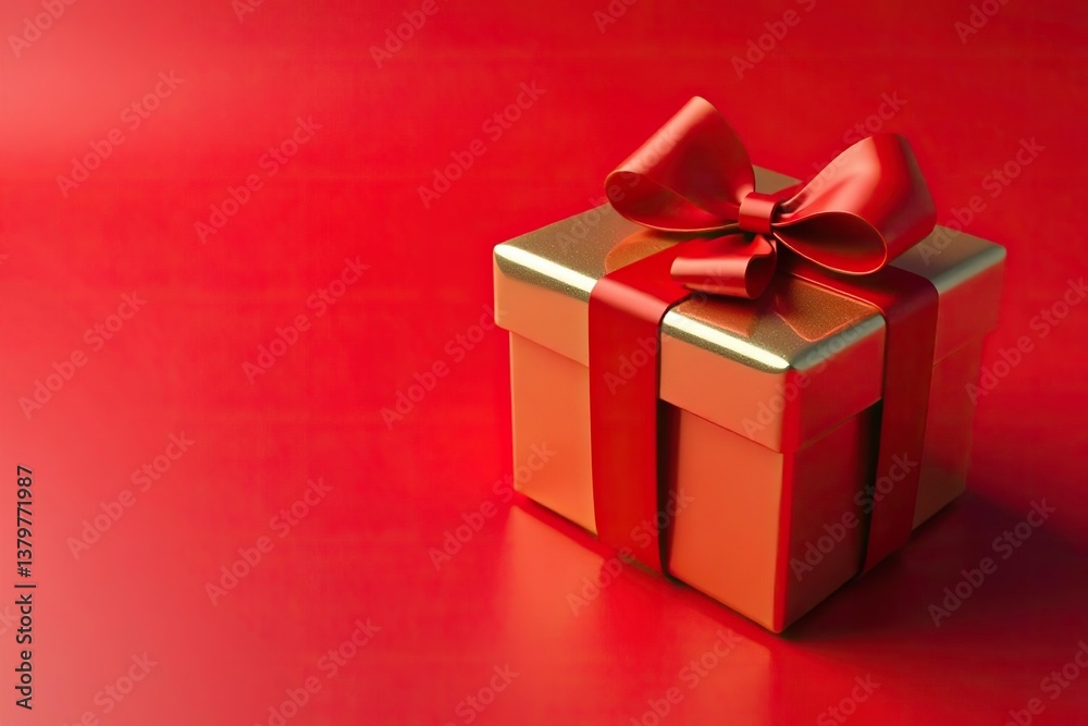 A shiny gift box with a red ribbon on a vibrant red background, present, vibrant A shiny gift box with a red ribbon on a vibrant red background, present, vibrant