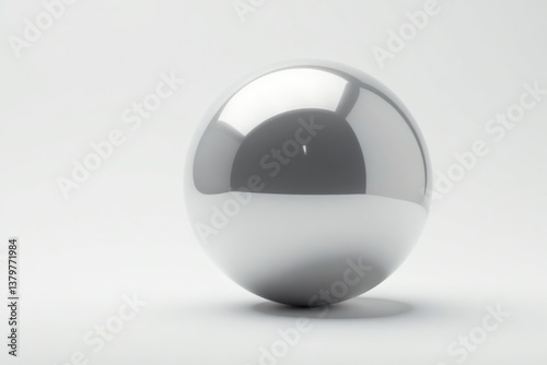 A shiny chrome steel ball on a plain white background,  polished,  reflection