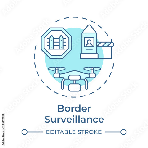 Border surveillance soft blue concept icon. IBM strategy. National security methods improvement. Round shape line illustration. Abstract idea. Graphic design. Easy to use in presentation