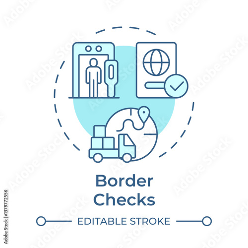 Border checks soft blue concept icon. Systematic control of boundaries crossing. IBM system. Round shape line illustration. Abstract idea. Graphic design. Easy to use in promotional material