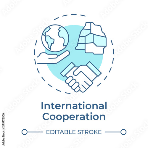 International cooperation soft blue concept icon. Different countries relations. IBM coordination. Round shape line illustration. Abstract idea. Graphic design. Easy to use in presentation