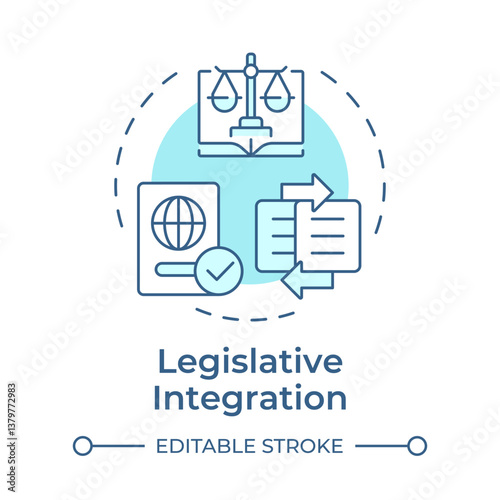Legislative integration soft blue concept icon. Law regulation. Area of IBM collaboration. Round shape line illustration. Abstract idea. Graphic design. Easy to use in promotional material