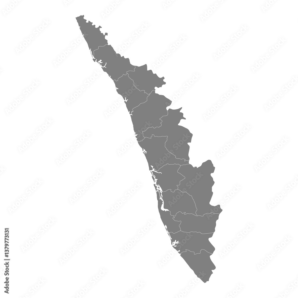 High Quality map of Kerala is a state of India, with borders of the districts