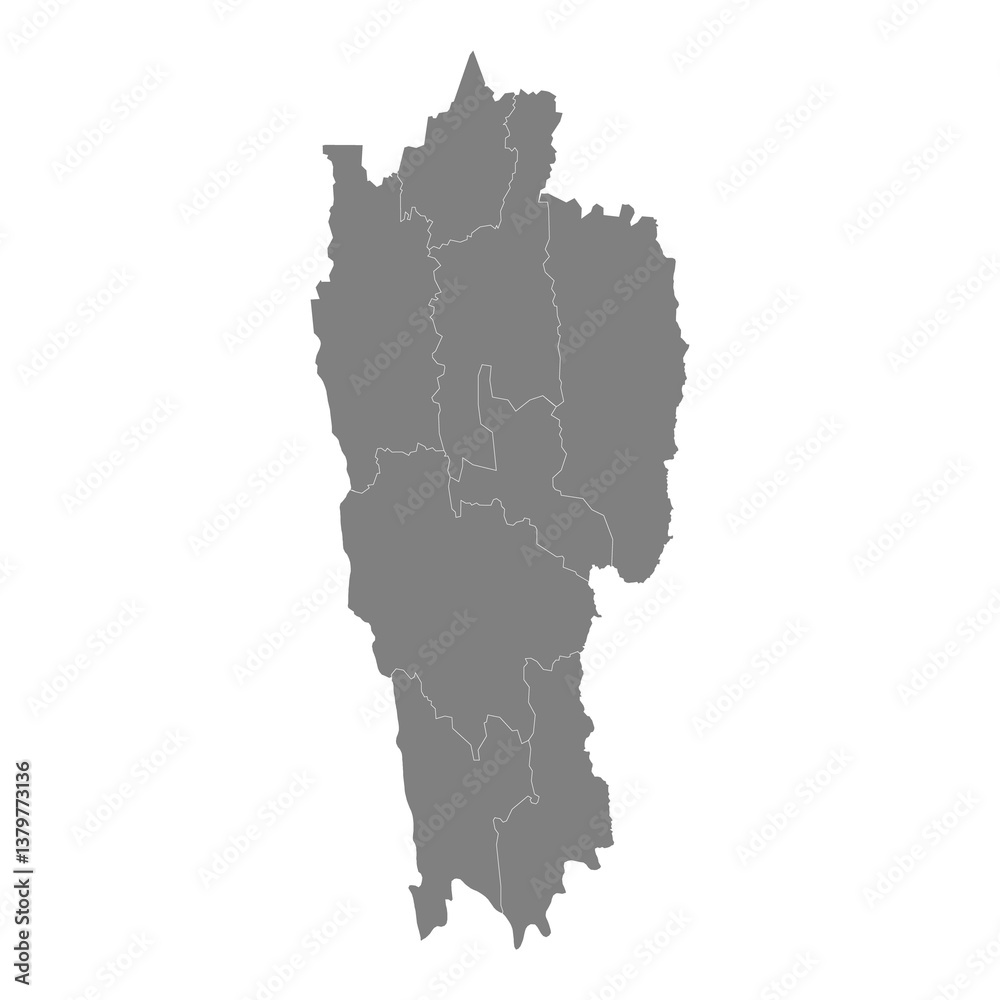 High Quality map of Mizoram is a state of India, with borders of the districts