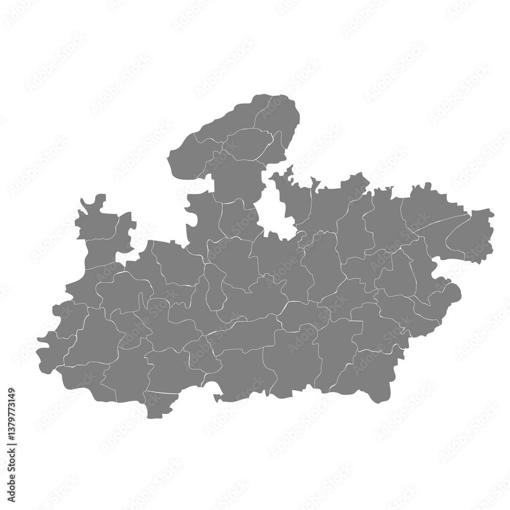 High Quality map of Madhya Pradesh is a state of India, with borders of the districts