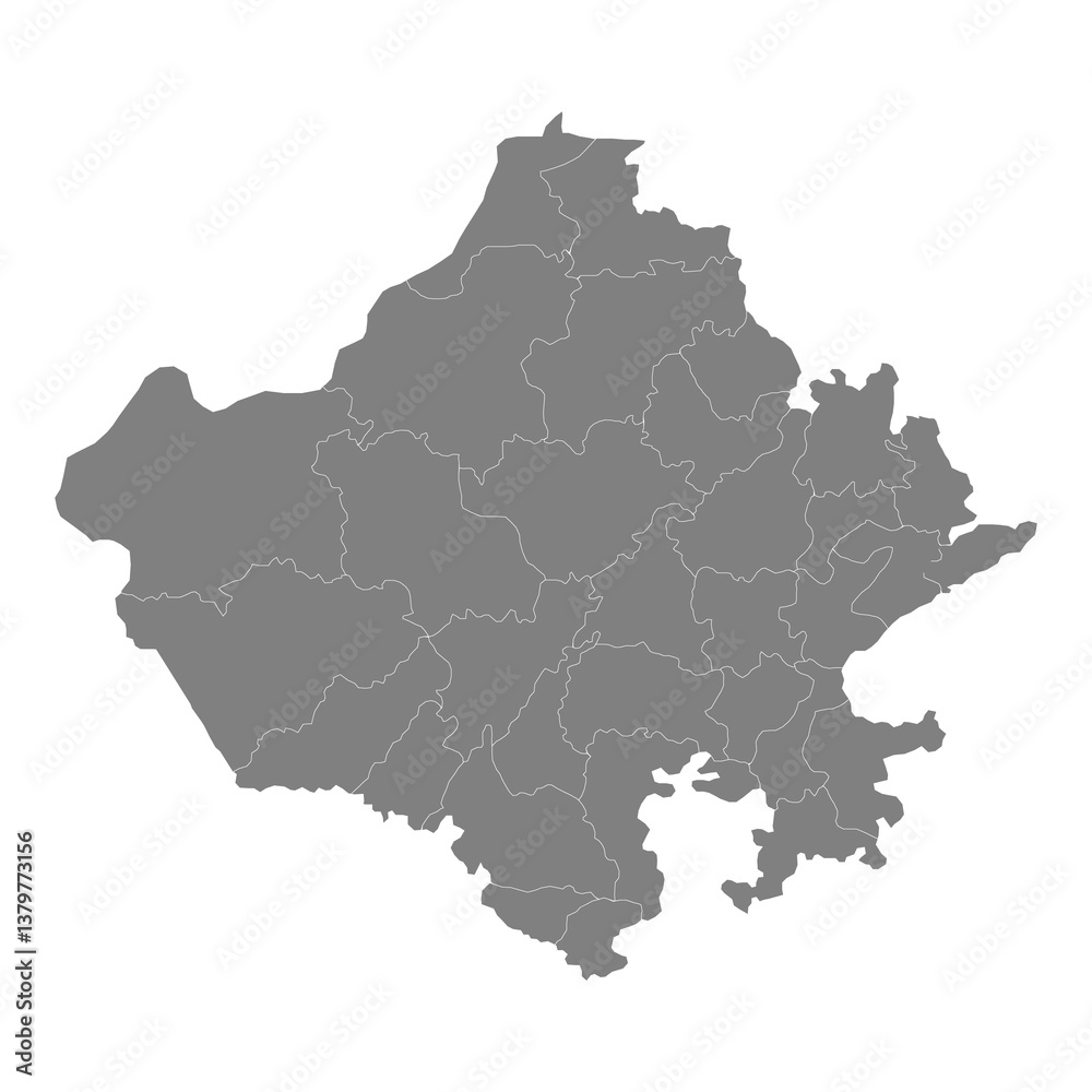 High Quality map of Rajasthan is a state of India, with borders of the districts