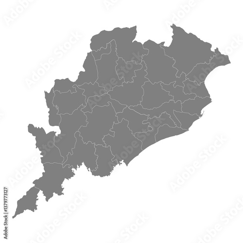 High Quality map of Odisha is a state of India, with borders of the districts