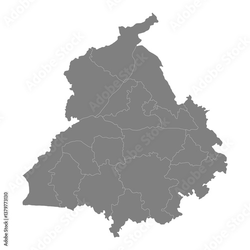 Obraz na płótnie High Quality map of Punjab is a state of India, with borders of the districts w salonie