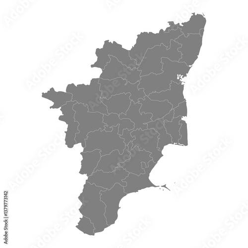 Obraz na płótnie High Quality map of Tamil Nadu is a state of India, with borders of the districts w salonie