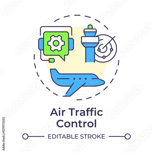 Air traffic control multi color concept icon. Communication systems. Service, technology. Round shape line illustration. Abstract idea. Graphic design. Easy to use in article, blog post
