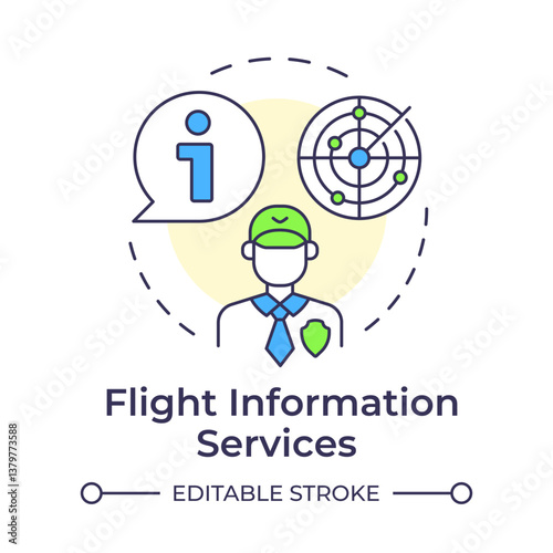 Flight information services multi color concept icon. Air traffic control, operator. Round shape line illustration. Abstract idea. Graphic design. Easy to use in article, blog post