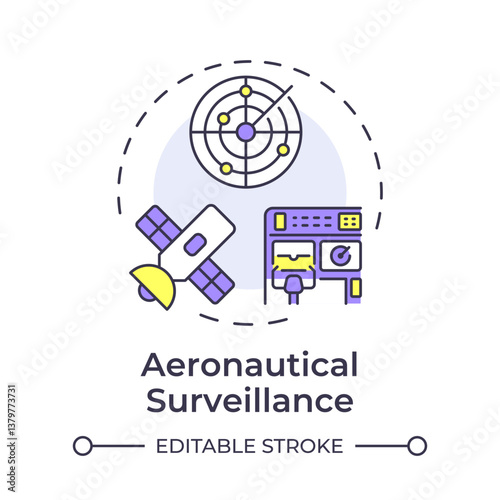 Aeronautical surveillance multi color concept icon. Satellite navigation, radar system. Round shape line illustration. Abstract idea. Graphic design. Easy to use in article, blog post