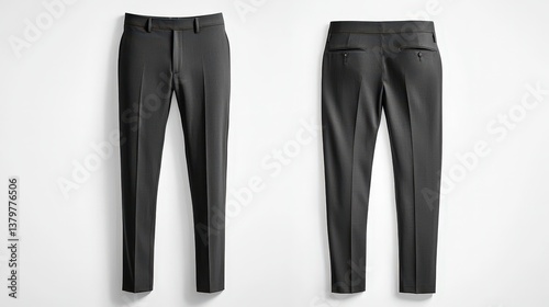 Elegant dark gray dress pants for men - front and back view on white background