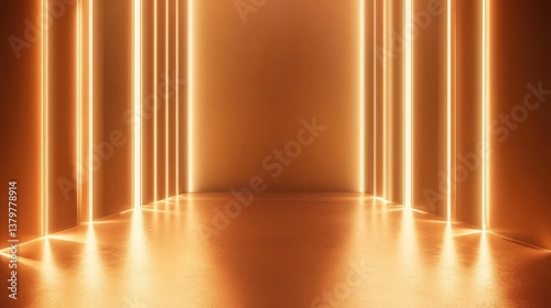 Golden Hour Neon Corridor: Abstract 3D Render