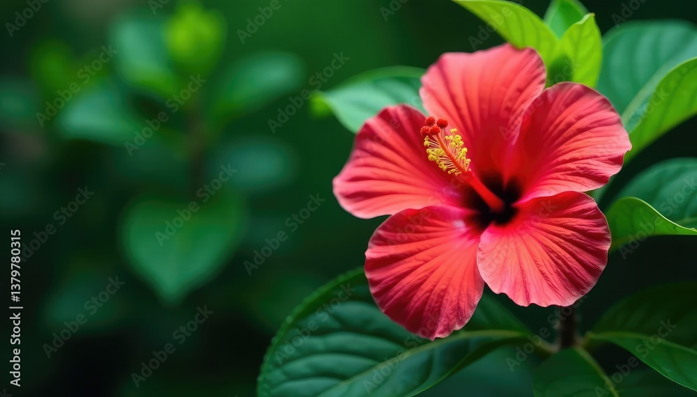 Bold tropical hibiscus, lush green foliage, vibrant colors, vibrant, exotic Bold tropical hibiscus, lush green foliage, vibrant colors, vibrant, exotic