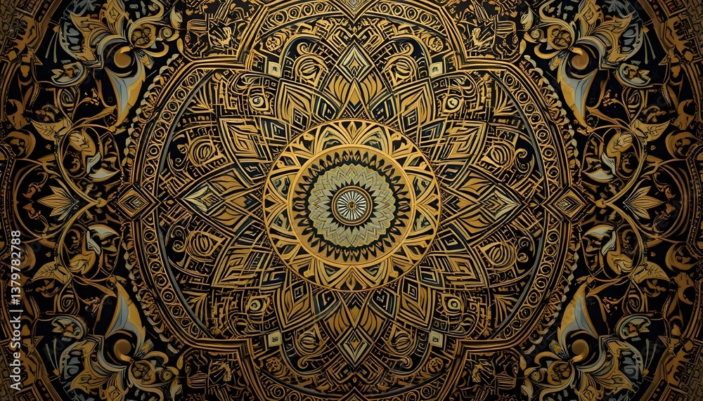 Elegant Golden Mandala with Arabic-Inspired Patterns Elegant Golden Mandala with Arabic-Inspired Patterns