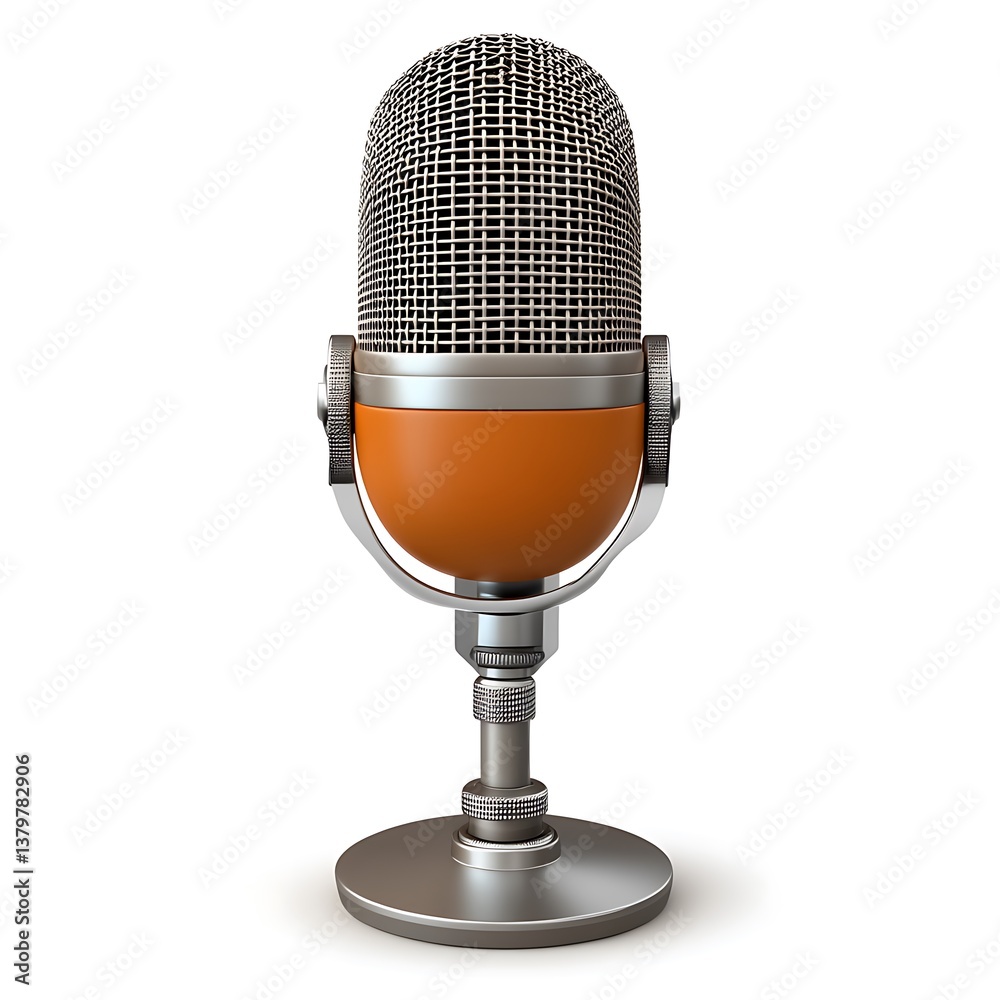 Retro microphone, studio, isolated, broadcast, podcasting, audio, recording, vintage, white background, communication Retro microphone, studio, isolated, broadcast, podcasting, audio, recording, vintage, white background, communication