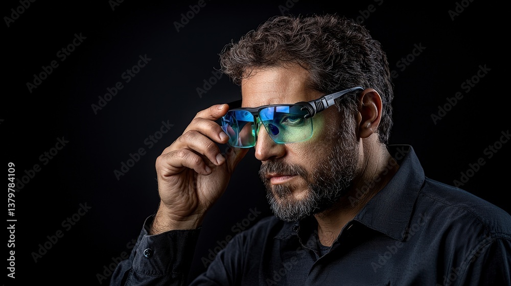 Fototapeta premium Innovative technology showcase studio setting portrait photography dark environment close-up view modern style