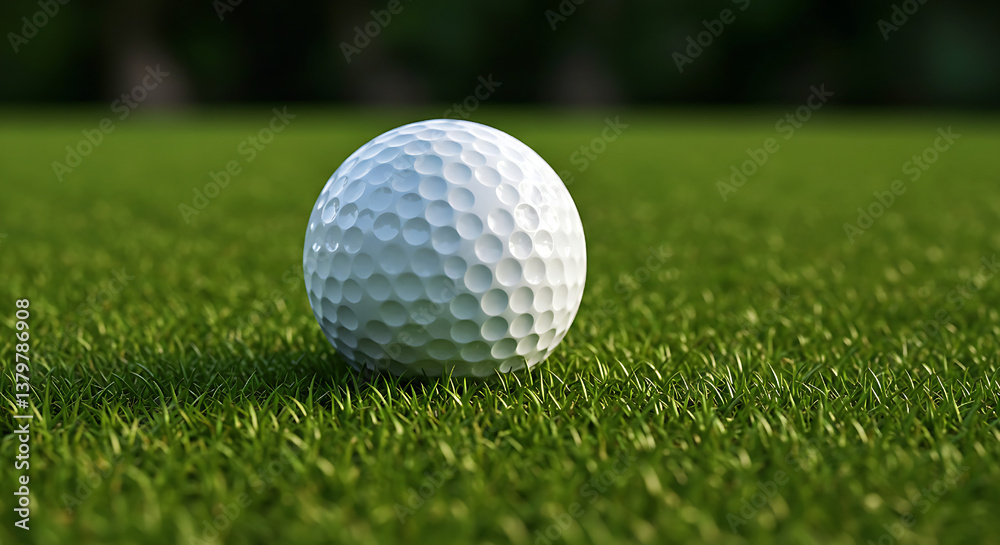 Obraz premium golf ball on green grass, Close up golf ball on green grass field