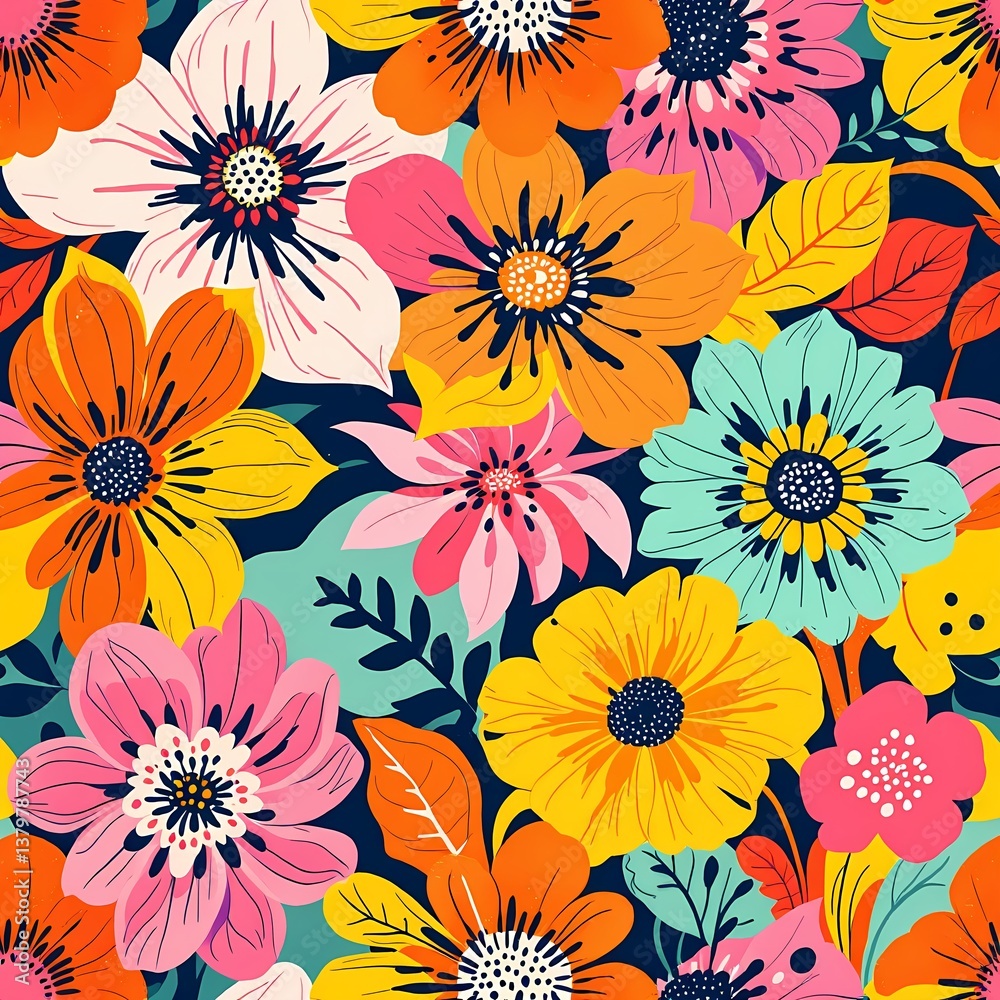 Vibrant Floral Pattern Design for Fashion and Decor