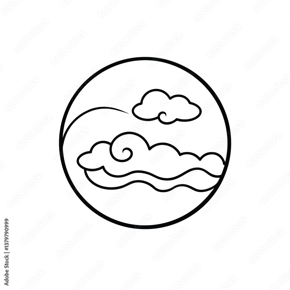 Serene Ocean Wave and Cloud Minimalist Line Art Design Peaceful Nature Illustration, Simple Vector Graphic for Print, Web, and Apparel Serene Ocean Wave and Cloud Minimalist Line Art Design Peaceful Nature Illustration, Simple Vector Graphic for Print, Web, and Apparel