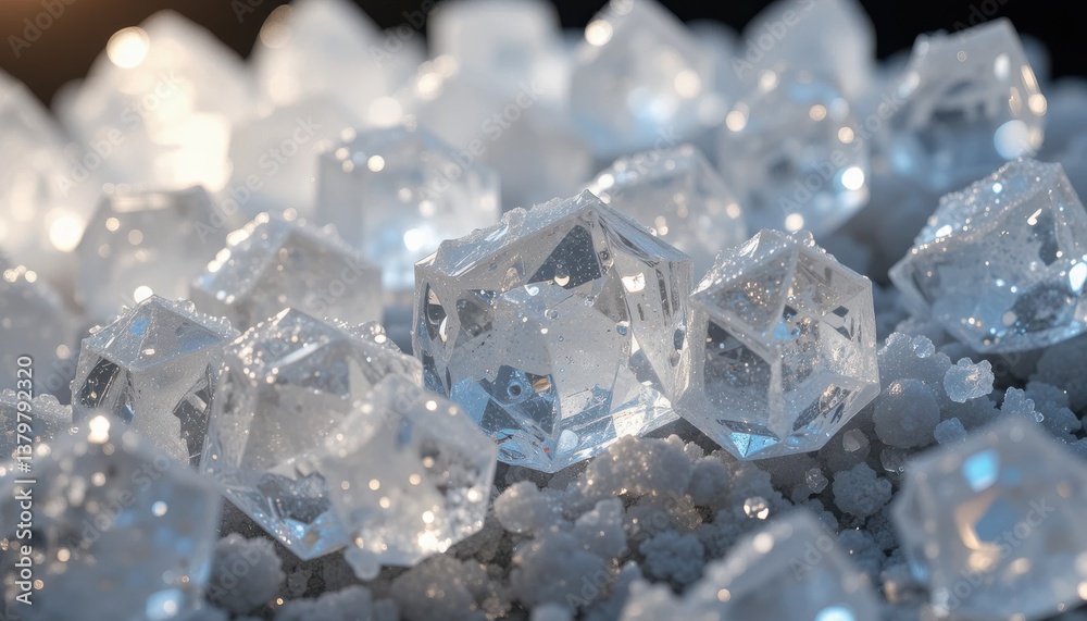 Close Up Of Sparkling Ice Crystals On A Gray Background Close Up Of Sparkling Ice Crystals On A Gray Background