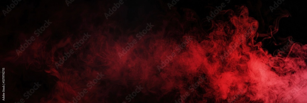 Fototapeta premium Red Grunge dark horror black background with bright red mist smoke Halloween goth design, Wide Background