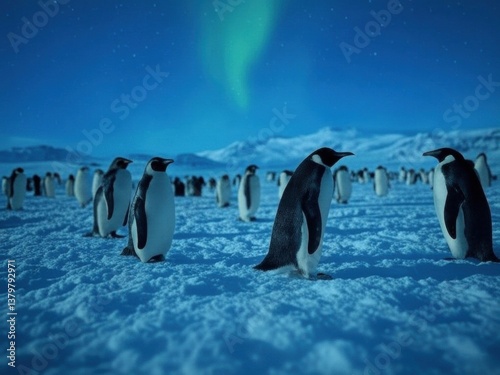 Emperor Penguins and Icebergs