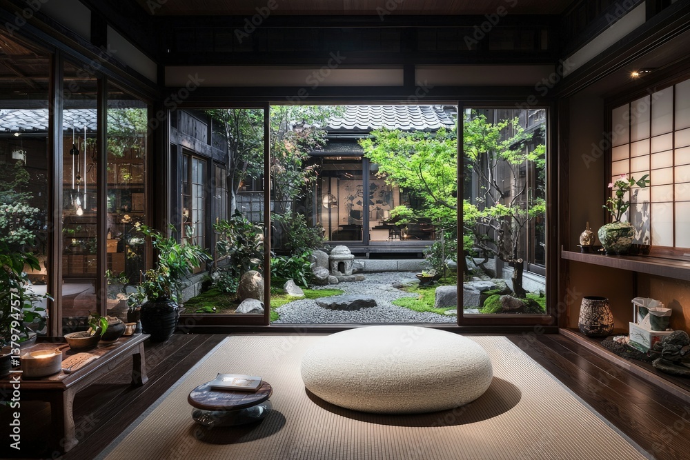 Fototapeta premium Serene Japanese Garden View from Modern