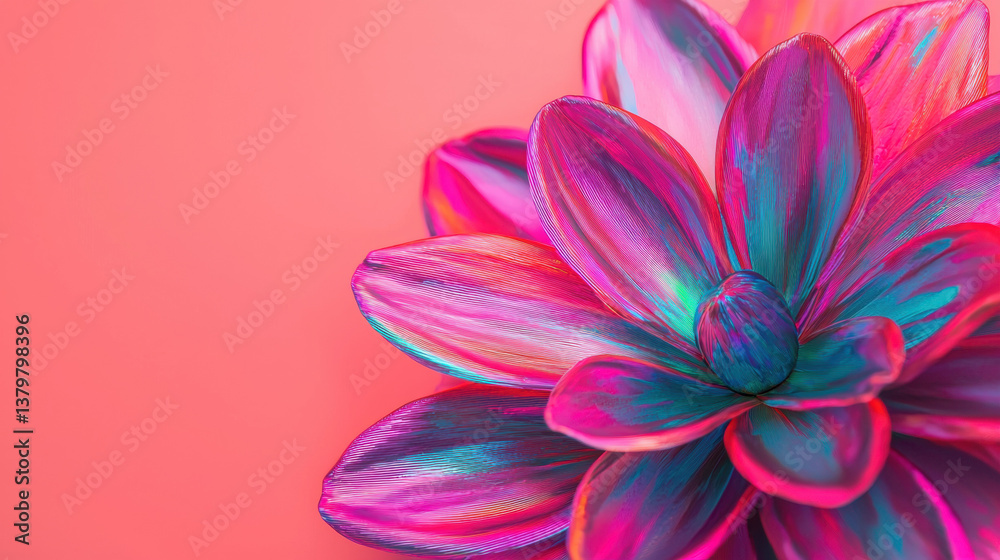 Fototapeta premium Vibrant flower with colorful petals blooming against pink background creating striking visual