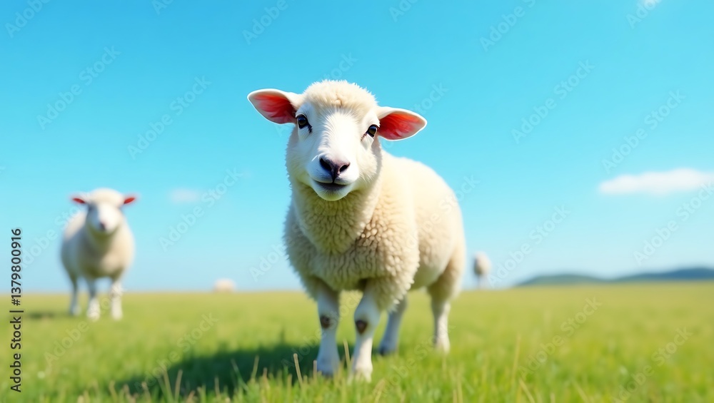 Nature’s Harmony: White Sheep Roaming a Vibrant Green Landscape Nature’s Harmony: White Sheep Roaming a Vibrant Green Landscape
