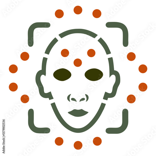 Abstract Facial Illustration with biometric Shapes and Dot Patterns on White Background