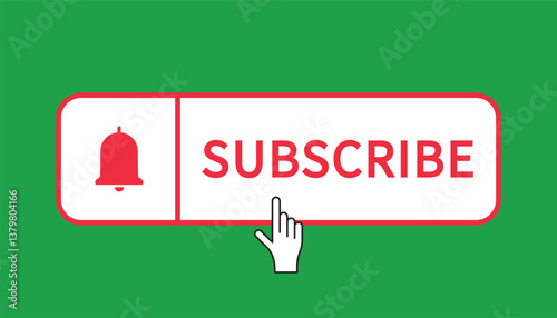 Subscribe button with finger click cursor. subscribe button with bell icon, promotion, social media concept, subscription symbol. vector illustration