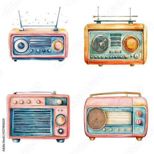 Retro Watercolor Radio Illustration