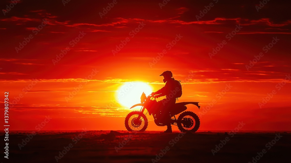 Obraz premium Silhouette of biker at sunset