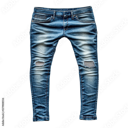 Obraz na płótnie Classic Distressed Blue Denim Jeans on White Background w salonie
