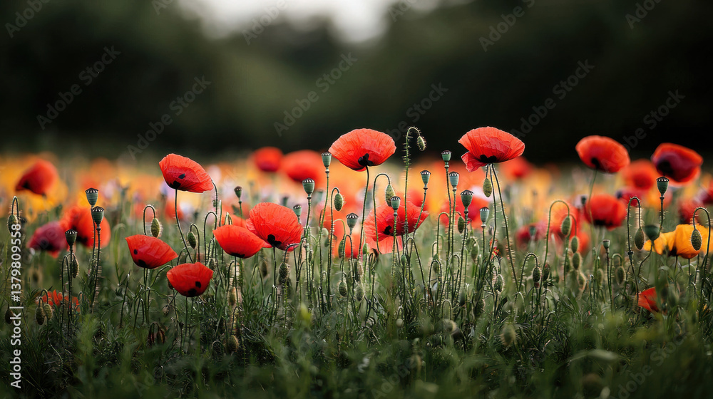 Obraz premium Red poppies blooming vibrantly in lush green field create stunning natural scene
