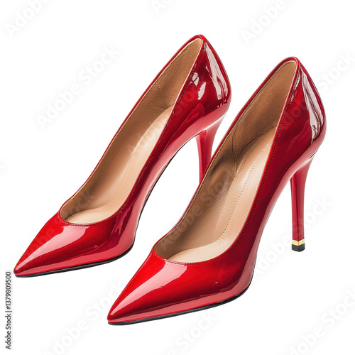 Elegant Red High Heels with Glossy Finish on White Background