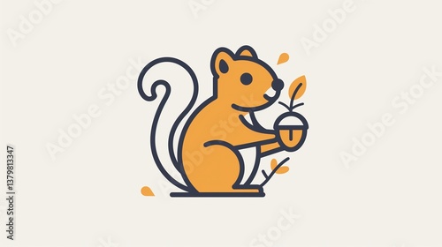 A squirrel icon holding an acorn, with a bushy tail curved behind, outlined in clean lines on a white background.