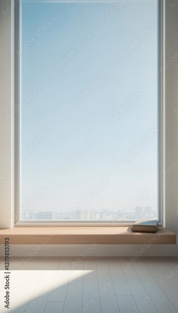 Fototapeta premium Modern interior with large window and minimalist design highlighting a serene view