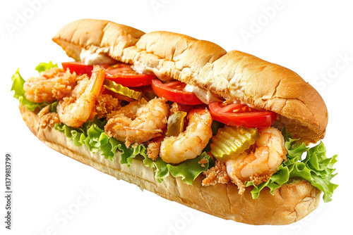 New Orleans Shrimp Sandwich Isolated On Transparent Background