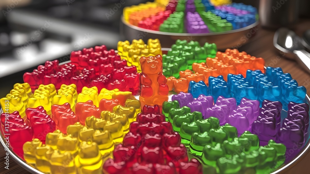 Fototapeta premium Circular Gummy Bear Display in Bright, Vibrant Colors